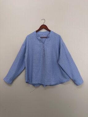Light Blue Ladies  Long-Sleeve Henley Shirt